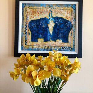 Charming & Colorful Bohemian Style Blue Elephants Artwork